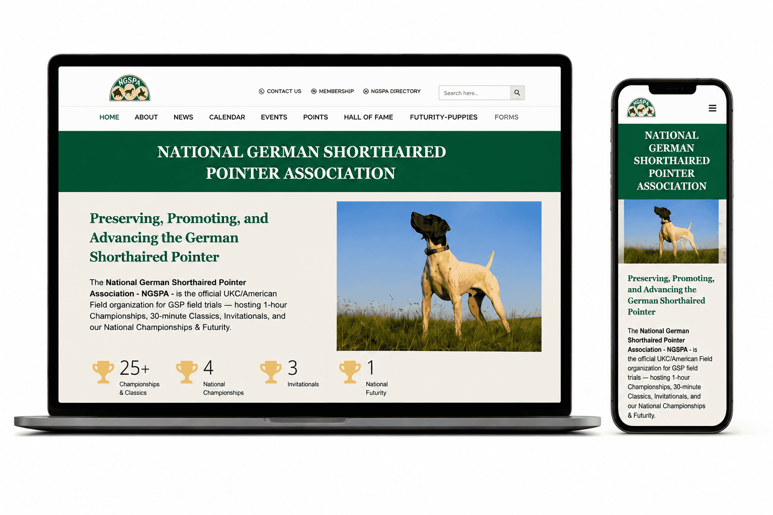 National German Shorthaired Pointer Association website designed by DARR Designs
