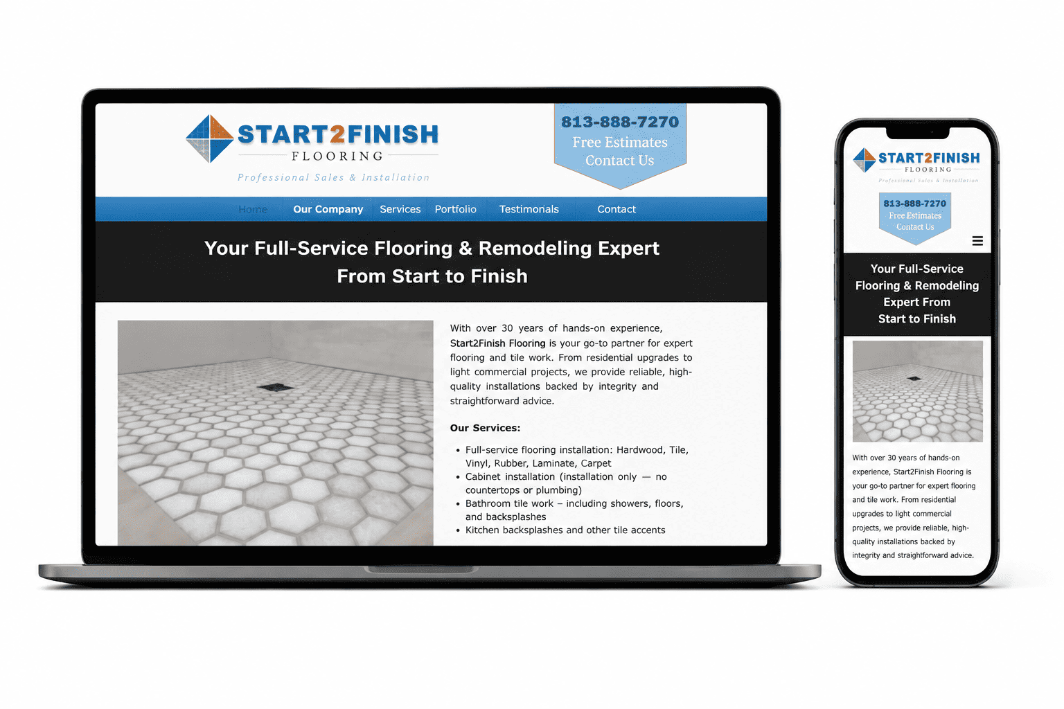 Start2Finish Flooring website designed by DARR Designs