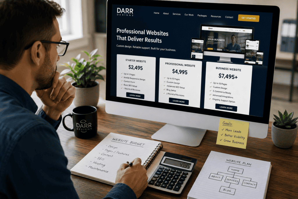 Small business owner reviewing professional website design and development costs