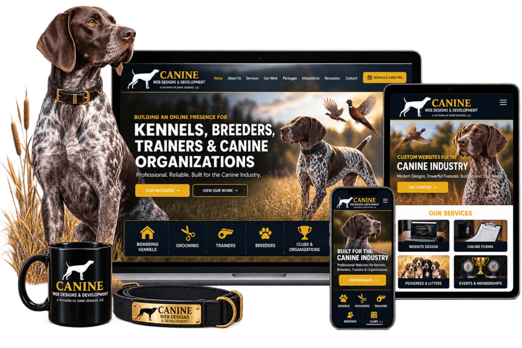 Canine Web Designs & Development websites for kennels, breeders, groomers and trainers