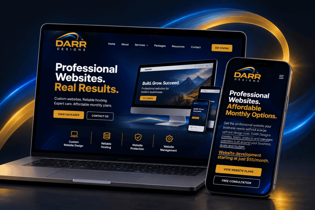 DARR Designs responsive website design displayed on laptop, tablet and smartphone