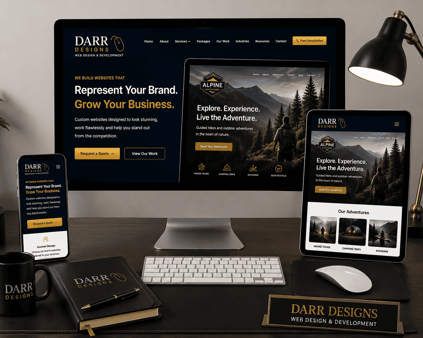 Website design and development by DARR Designs shown across desktop, tablet and mobile devices