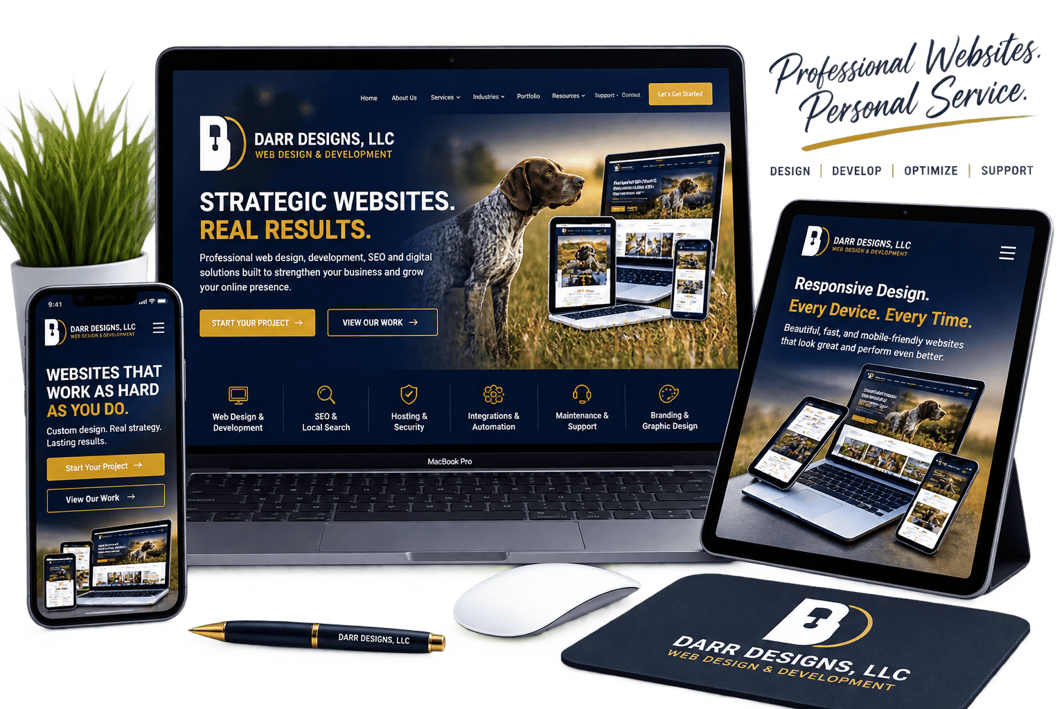 DARR Designs web design services displayed on desktop, tablet and mobile devices